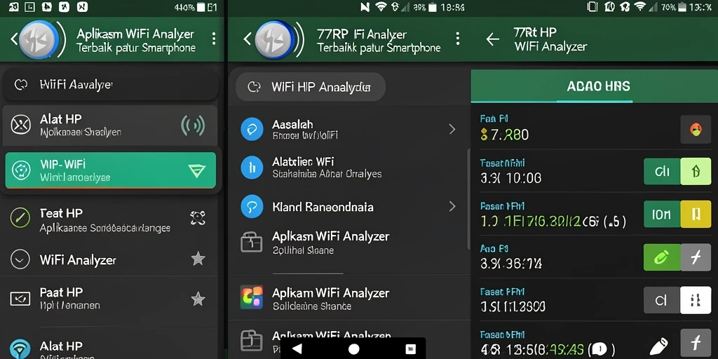 Antarmuka aplikasi 77RP menampilkan analisis jaringan WiFi secara detail.