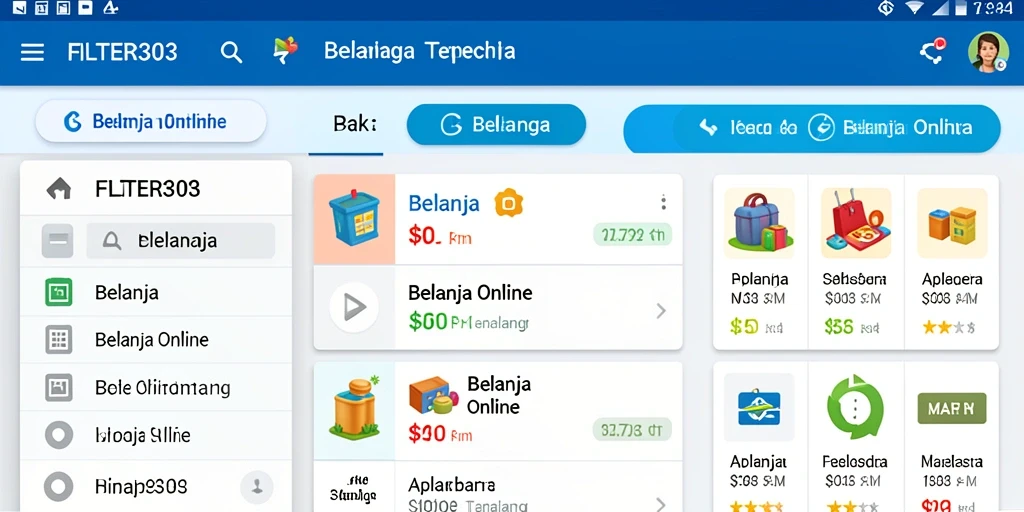 Antarmuka aplikasi FILTER303 menampilkan berbagai produk belanja online.