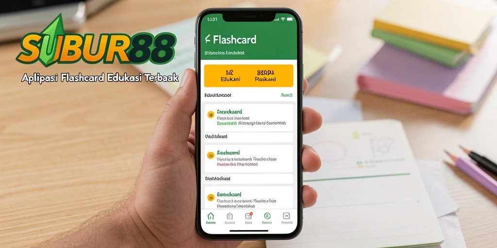 Tampilan antarmuka aplikasi SUBUR88 dengan fungsi Flashcard yang menarik.